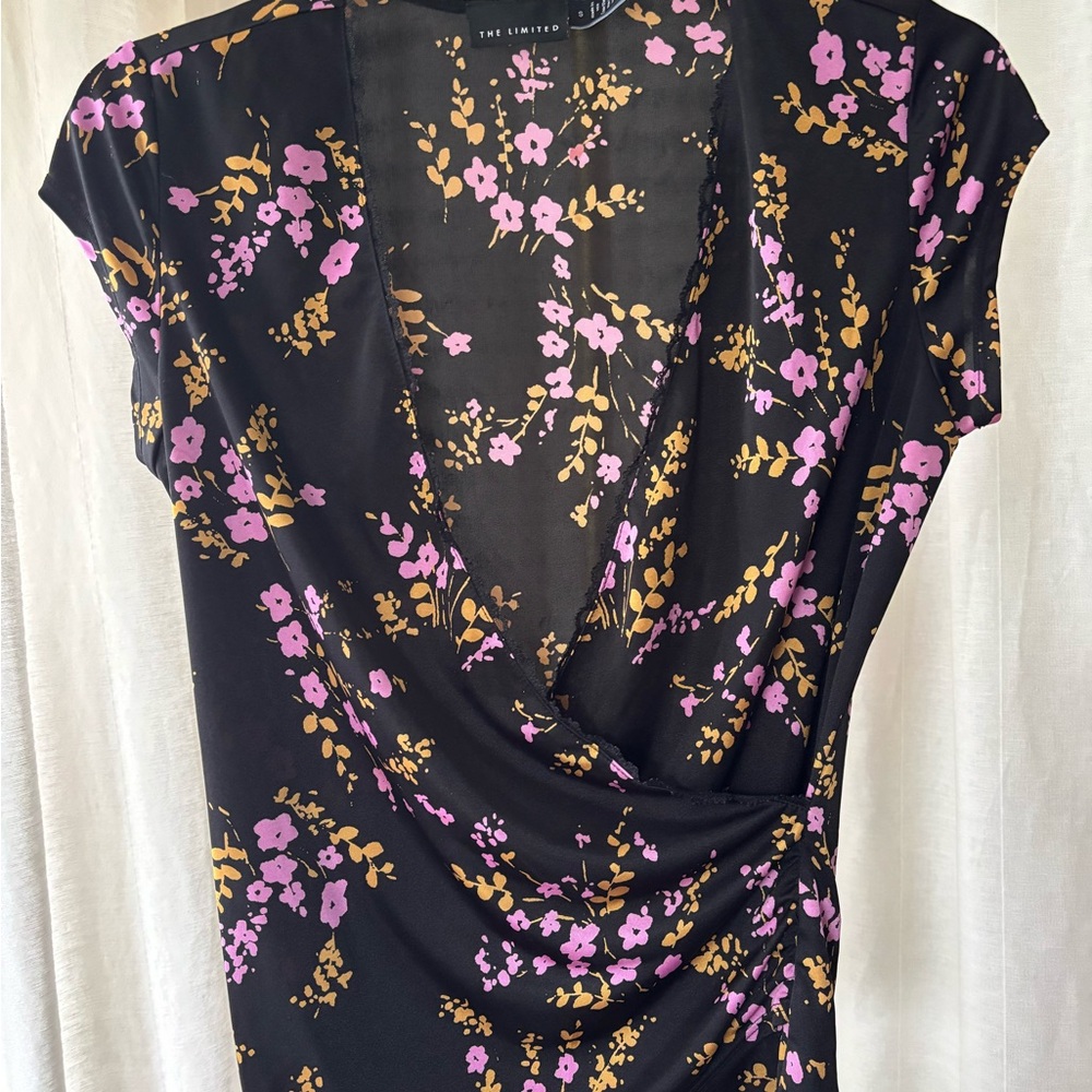 The Limited Black Dress with Pink and Gold Floral Design